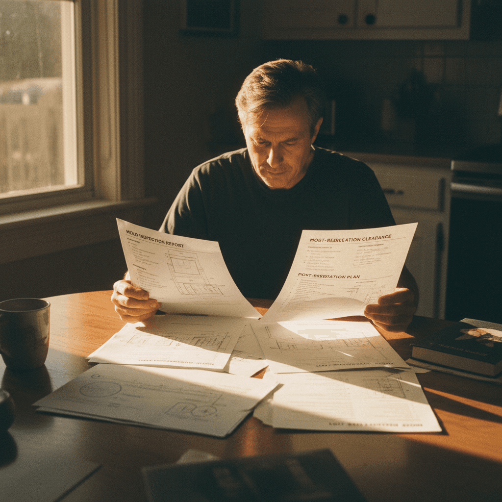 Homeowner reviewing mold assessment documentation