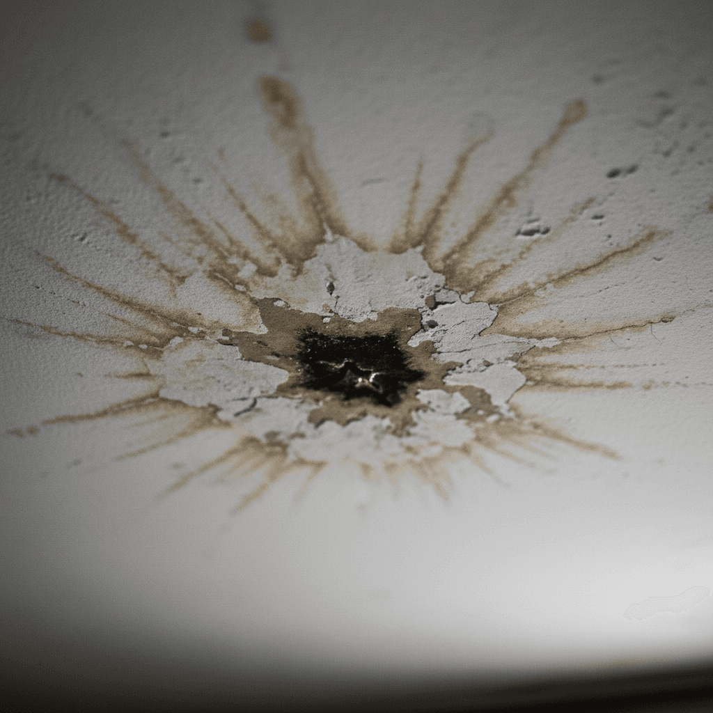 Water damage stains on residential ceiling drywall