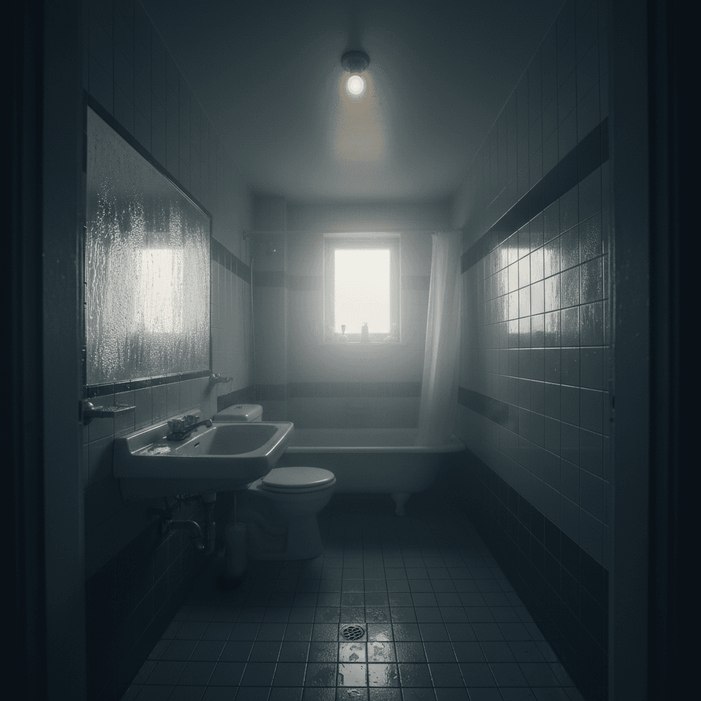 Bathroom with visible moisture and condensation buildup