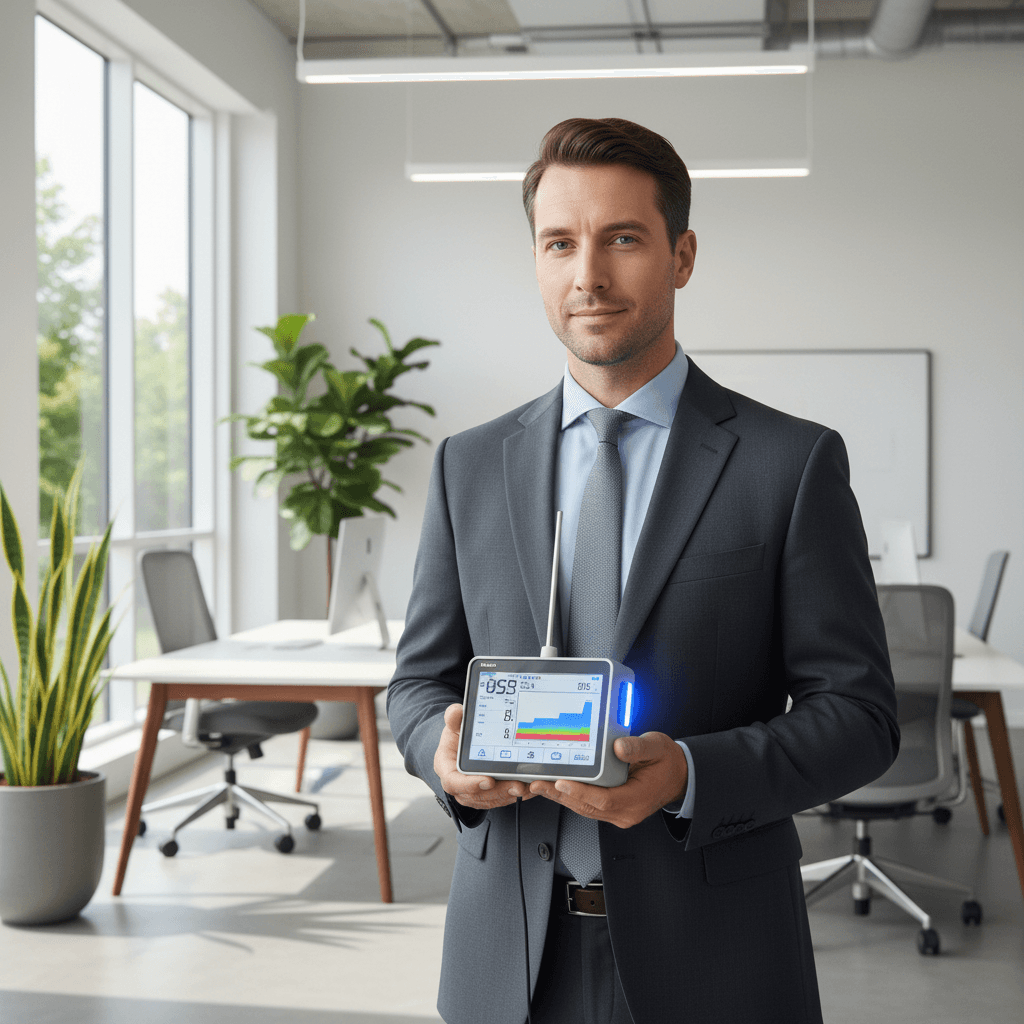 IAQ Analytical technician performing air quality testing