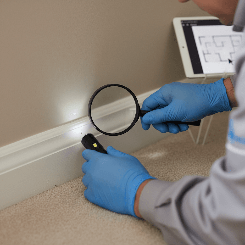 Professional mold inspector checking walls